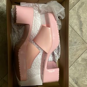 Pink shoes with chunky heel